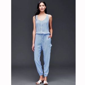 Gap Blue Print Tank Racerback Cargo Jumpsuit